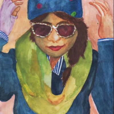 Esha year 7, selfportrait watercolour.